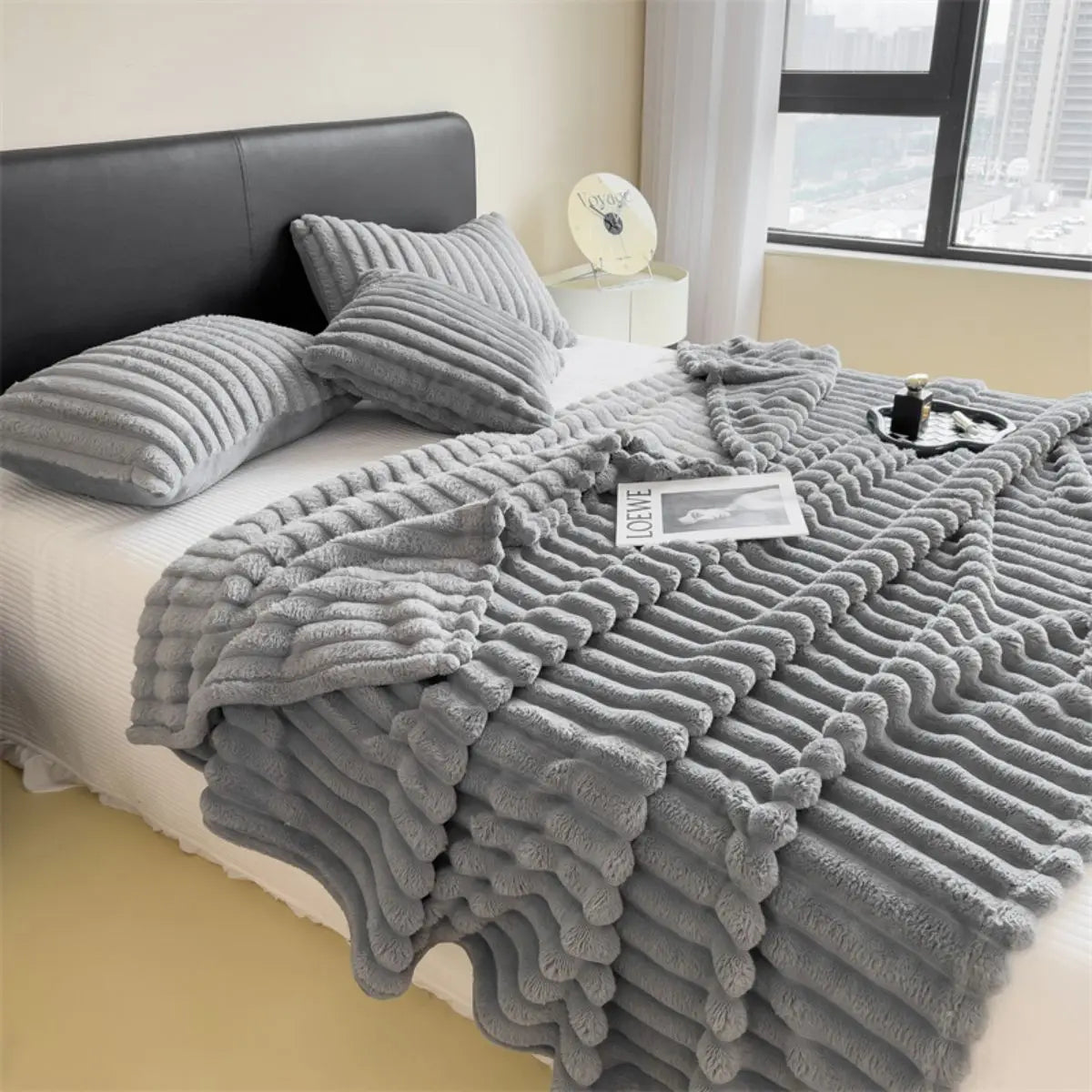 Cozy Striped Coral Fleece Blanket