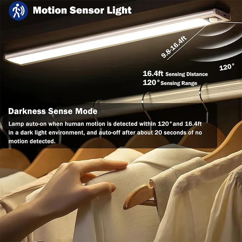 10-60CM Ultra-thin LED Under Cabinet Light Magnetic Rechargeable  Motion Sensor Light Suitable for Kitchens Closets Workshops