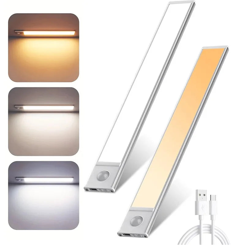 10-60CM Ultra-thin LED Under Cabinet Light Magnetic Rechargeable  Motion Sensor Light Suitable for Kitchens Closets Workshops