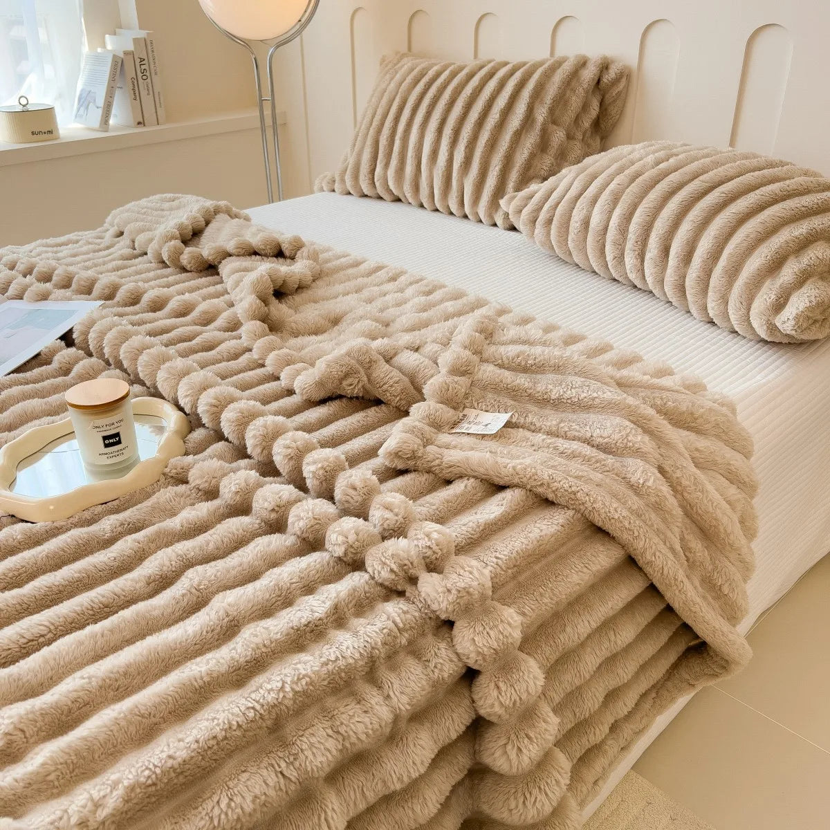 Cozy Striped Coral Fleece Blanket