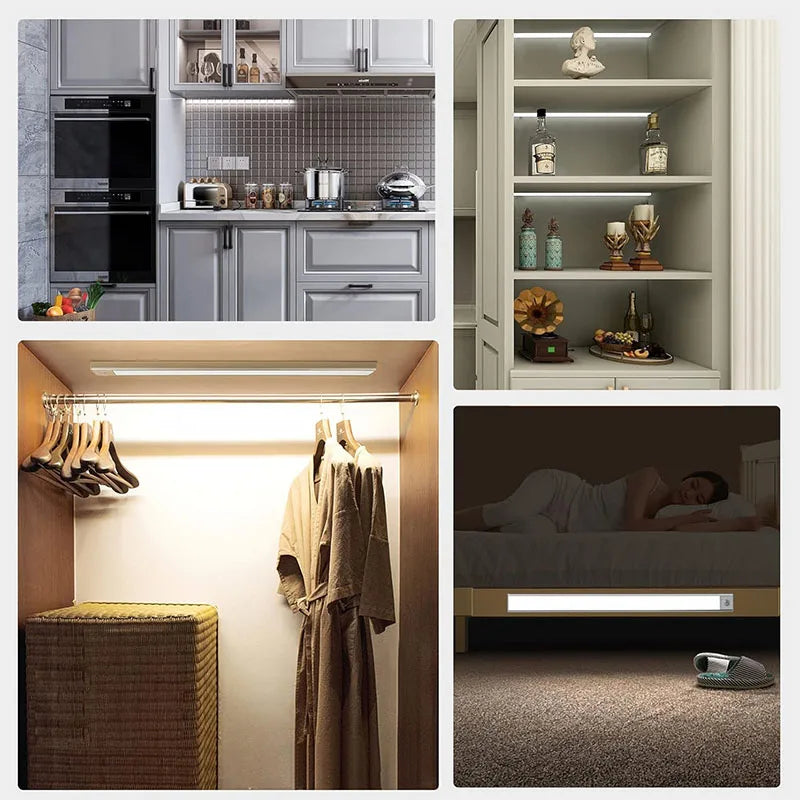 10-60CM Ultra-thin LED Under Cabinet Light Magnetic Rechargeable  Motion Sensor Light Suitable for Kitchens Closets Workshops