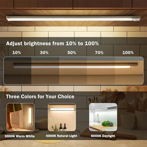 10-60CM Ultra-thin LED Under Cabinet Light Magnetic Rechargeable  Motion Sensor Light Suitable for Kitchens Closets Workshops