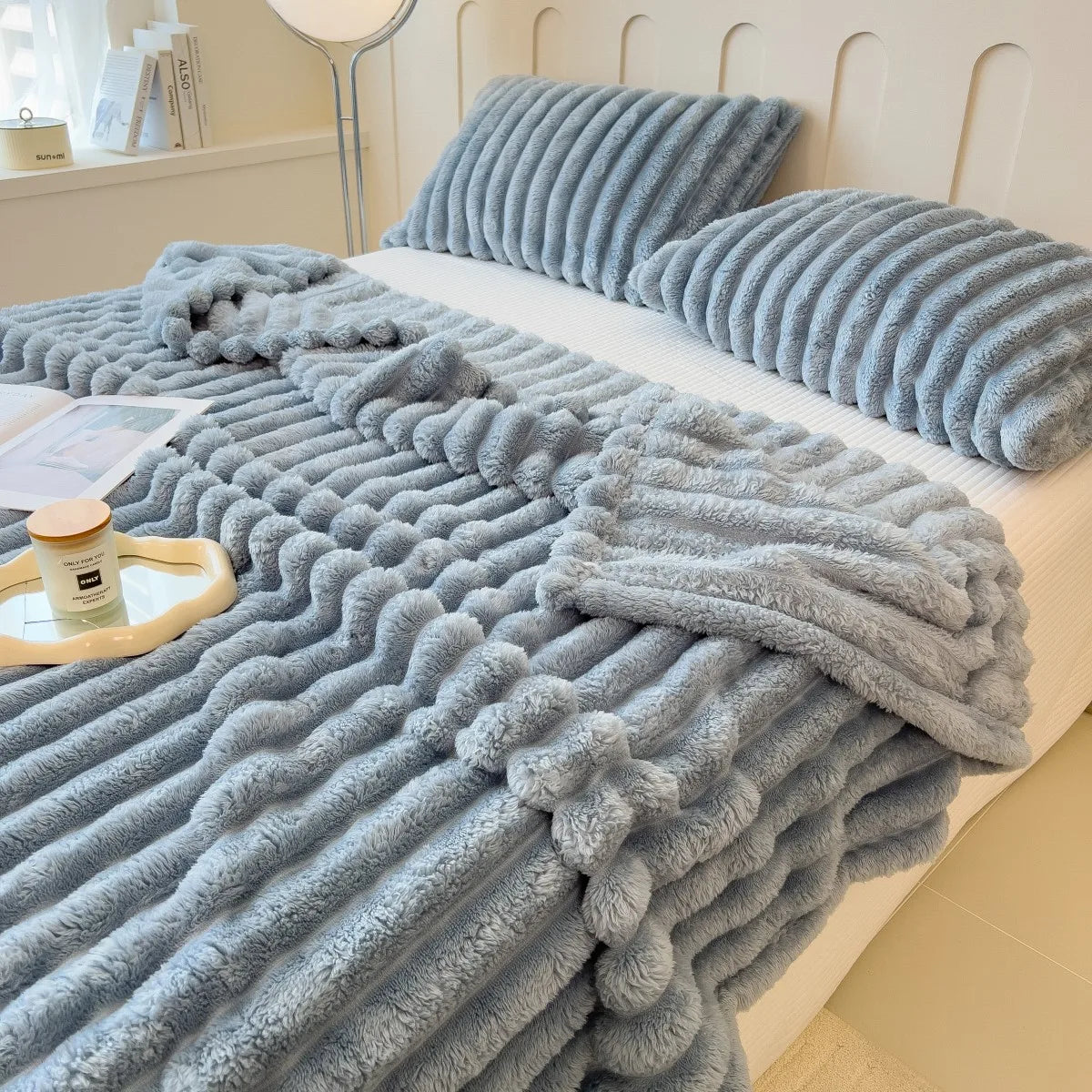 Cozy Striped Coral Fleece Blanket