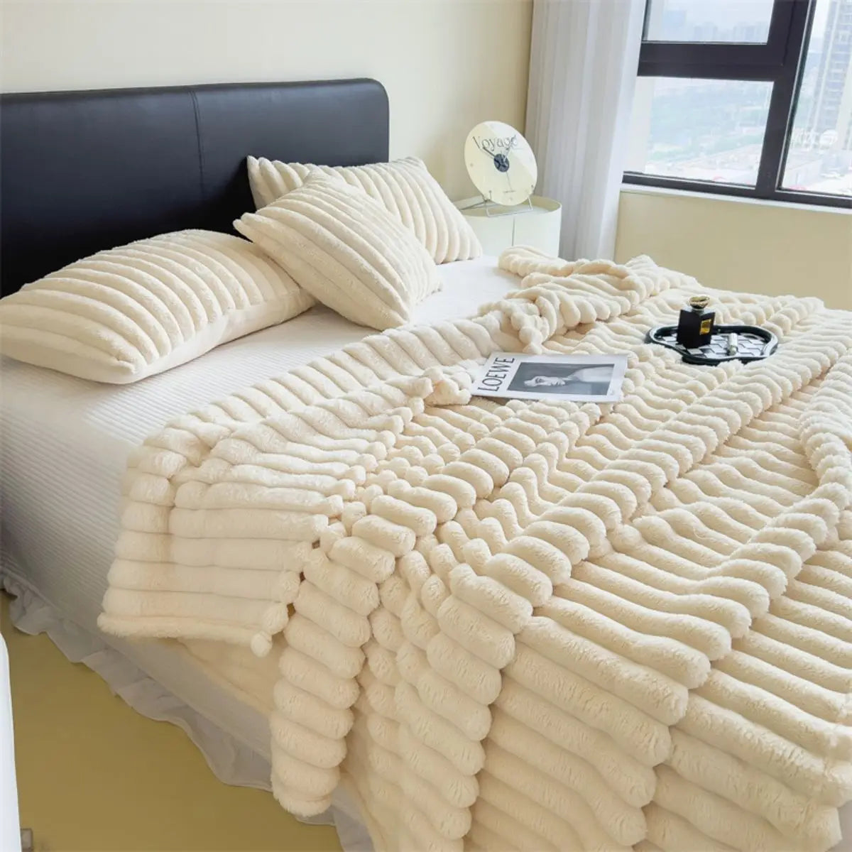 Cozy Striped Coral Fleece Blanket