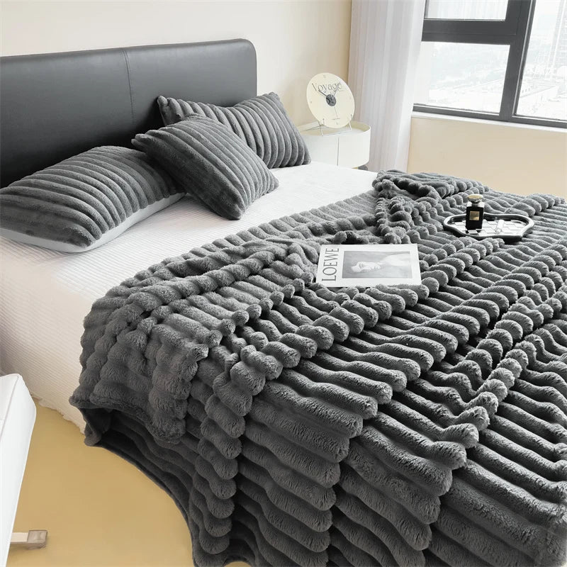 Cozy Striped Coral Fleece Blanket