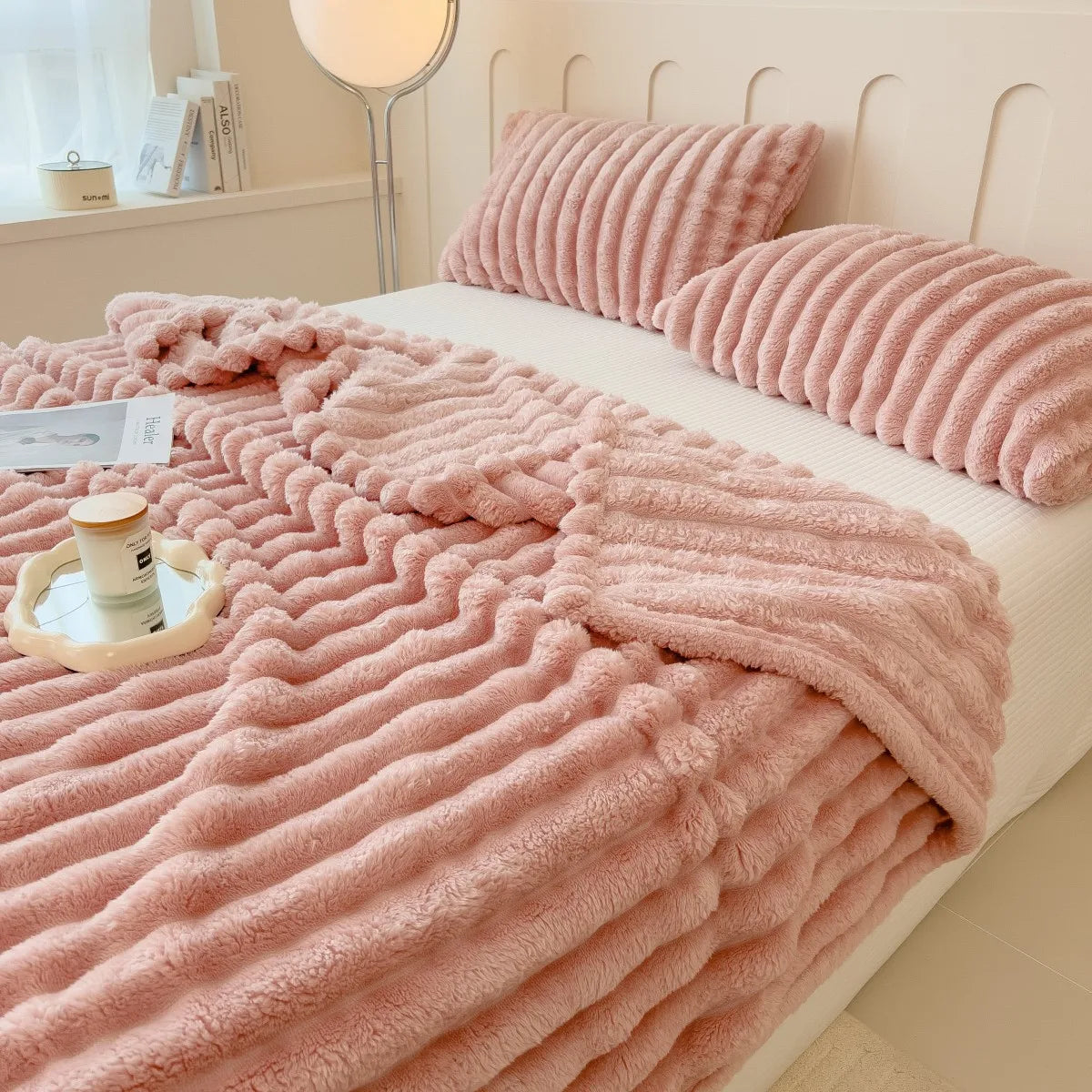Cozy Striped Coral Fleece Blanket