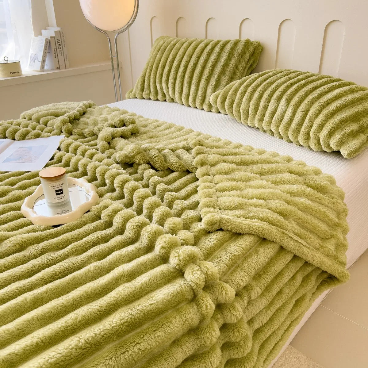 Cozy Striped Coral Fleece Blanket
